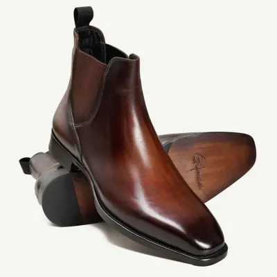 Premium Brown Leather Chelsea Ankle Boots with Elastic Gusset & Rugged Commando Sole Alternate
