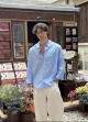 blue Cotton Breathable Solid Spread Collar Casual Shirt