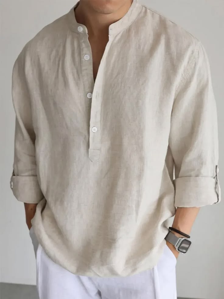 short linen kurta for men with straight pajama angle 1