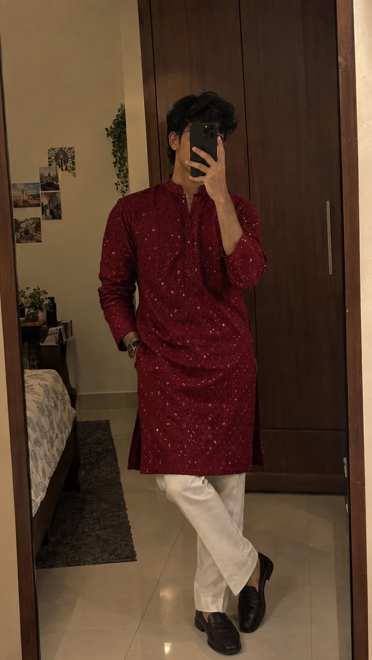 Diwali Special Men chikankari Long Kurta & Straight Pajama Set angle 1