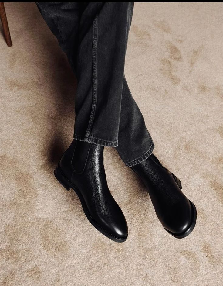 mens pointed black chelsea boots with stretchy elastic side angle 3