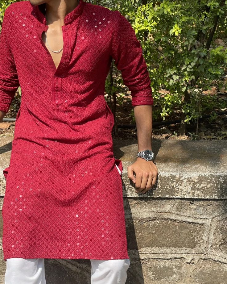 Diwali Special Men chikankari Long Kurta & Straight Pajama Set angle 2